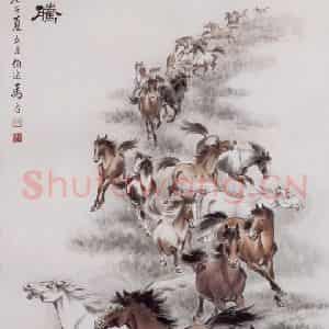 1960年 马晋《万马奔腾》国画花鸟作品图片鉴赏
