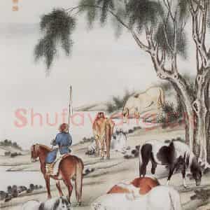 1938年 马晋《放牧图》国画花鸟作品图片鉴赏
