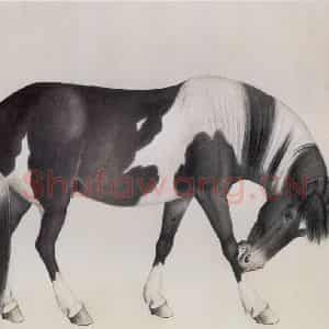 1945年 马晋《墨马图》国画花鸟作品图片鉴赏