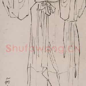 1947-1949年 方人定《琴弦描》国画人物作品图片鉴赏