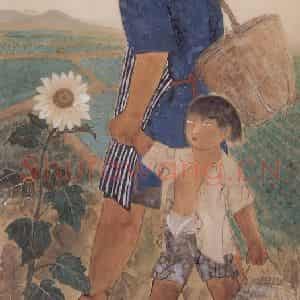 1932年 方人定《到田间去》国画人物作品图片鉴赏
