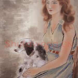 1941年 方人定《爱犬》国画综合作品图片鉴赏