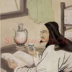 1947年 方人定《汉书下酒》国画人物作品图片鉴赏