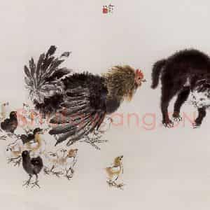 1955年 方人定《护雏》国画花鸟作品图片鉴赏