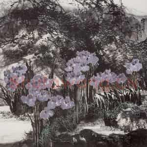 1992年 王晋元《山崖湖畔》国画花鸟写意作品图片鉴赏