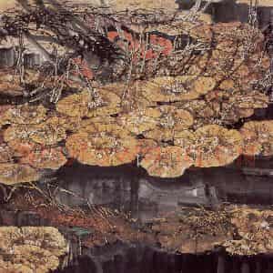 1992年 王晋元《金色池塘》国画花鸟写意作品图片鉴赏