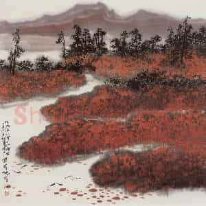 1996年 刘宝纯《台北淡水河口》国画山水作品图片鉴赏