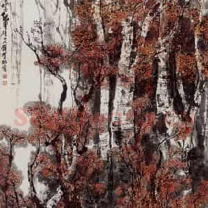 1989年 刘宝纯《树树皆秋色》国画山水作品图片鉴赏