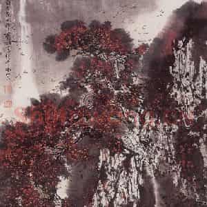 1981年 刘宝纯《红树醉秋色》国画山水作品图片鉴赏