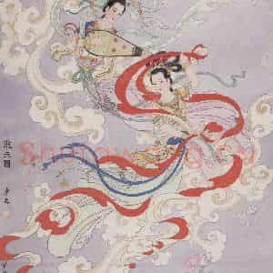 1984年 任率英《飞天图》国画人物作品图片鉴赏