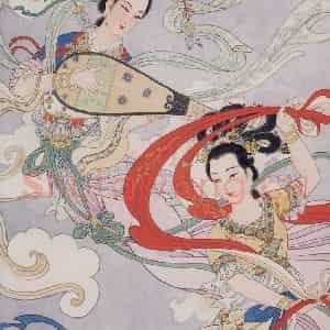 1984年 任率英《飞天图》国画人物作品图片鉴赏