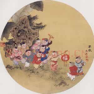 1986年 任率英《婴戏》国画人物作品图片鉴赏