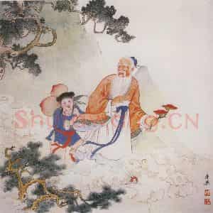 1953年 任率英《寿星》国画人物作品图片鉴赏