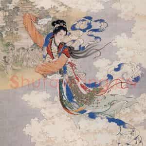 1955年 任率英《嫦娥奔月》国画人物作品图片鉴赏