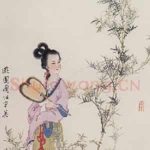 1980年 任率英《游园图》国画人物作品图片鉴赏