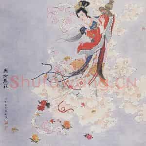 1981年 任率英《天女散花》国画人物作品图片鉴赏