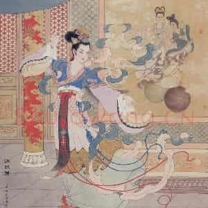 1982年 任率英《踩球舞》国画人物作品图片鉴赏