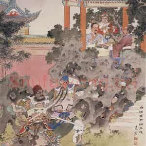1982年 任率英《青梅煮酒论英雄》国画人物作品图片鉴赏
