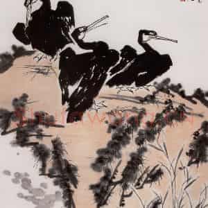 1956年 许麟庐《鱼鹰图》国画花鸟写意作品图片鉴赏