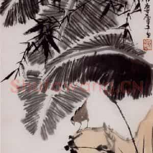 1962年 许麟庐《蕉竹图》国画花鸟写意作品图片鉴赏