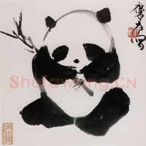 1974年 许麟庐《熊猫》国画花鸟写意作品图片鉴赏