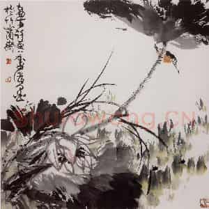 1976年 许麟庐《小憩》国画花鸟写意作品图片鉴赏