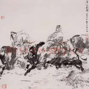 2000年 杜滋龄《雪原藏骑》国画综合作品图片鉴赏