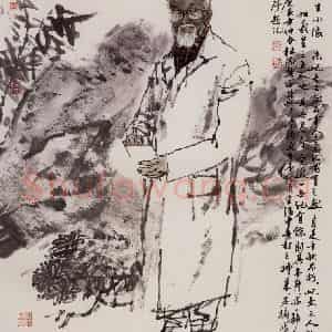 2000年 杜滋龄《朱屺瞻先生小像》国画人物作品图片鉴赏