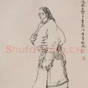 1983年 杜滋龄《藏女白描人物》国画人物作品图片鉴赏