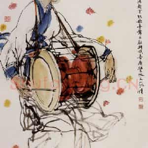 2002年 杜滋龄《延边鼓声声》国画人物作品图片鉴赏
