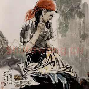 1988年 杜滋龄《喀什噶尔姑娘》国画人物作品图片鉴赏