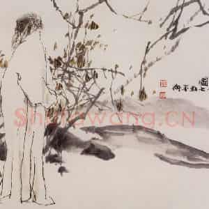 1990年 杜滋龄《张大千先生赏秋图》国画人物作品图片鉴赏