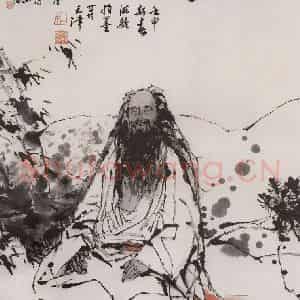 1992年 杜滋龄《面壁图》国画人物作品图片鉴赏