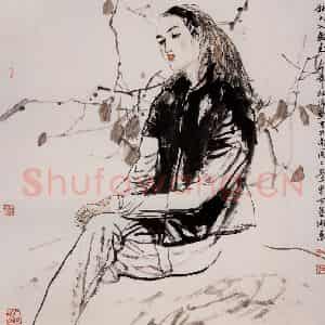 1995年 杜滋龄《秋色入画来》国画人物作品图片鉴赏
