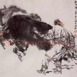 1995年 杜滋龄《驯牛图》国画人物作品图片鉴赏