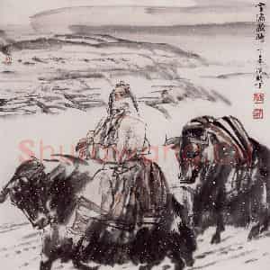 1997年 杜滋龄《雪原藏骑》国画人物作品图片鉴赏