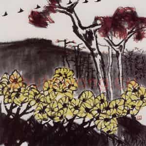 19998年 隋易夫《万顷秋光天上下》国画花鸟作品图片鉴赏