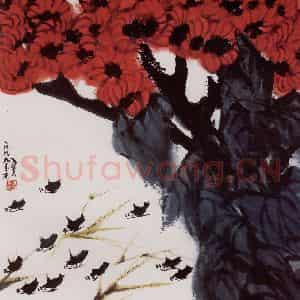 1999年 隋易夫《秋江冷艳》国画花鸟作品图片鉴赏