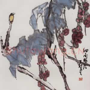1987年 隋易夫《细雨堪浴》国画花鸟作品图片鉴赏