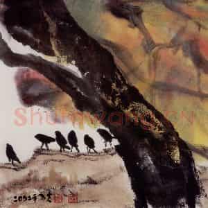 2002年 隋易夫《霜叶秋声》国画花鸟作品图片鉴赏
