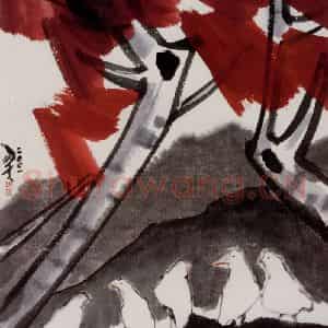 2001年 隋易夫《艳阳纳凉》国画花鸟作品图片鉴赏