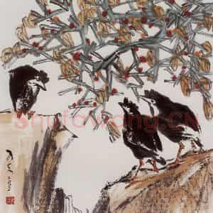 2002年 隋易夫《听泉》国画花鸟作品图片鉴赏