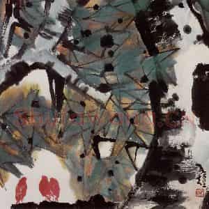 2002年 隋易夫《青桐红鸟》国画花鸟作品图片鉴赏
