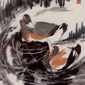 2002年 隋易夫《双凫言情》国画花鸟作品图片鉴赏