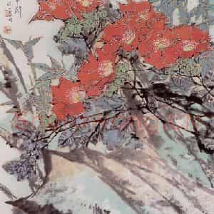 1997年 郭怡孮《烂红如火雪中开》国画花鸟作品图片鉴赏