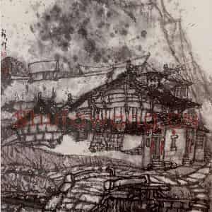1990年 李宝林《山村雨霁》国画山水作品图片鉴赏
