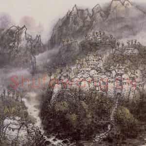 1995年 李宝林《太行石村图》国画山水作品图片鉴赏