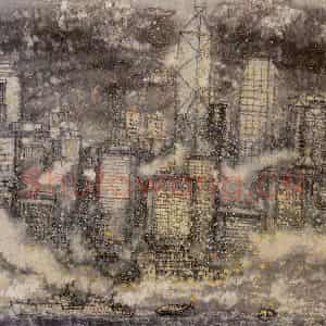 1999年 李宝林《香港之夜》国画山水作品图片鉴赏