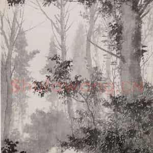 近现代 陈少梅《丛林深处》国画山水作品图片鉴赏