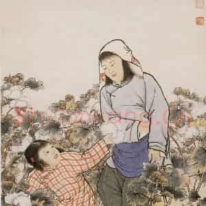 近现代 陈少梅《采棉图》国画人物作品图片鉴赏